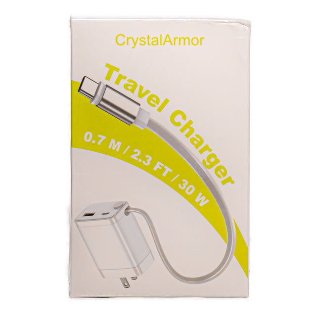 CrystalArmor Travel Charger – 30W, Dual USB-C + USB-A Output