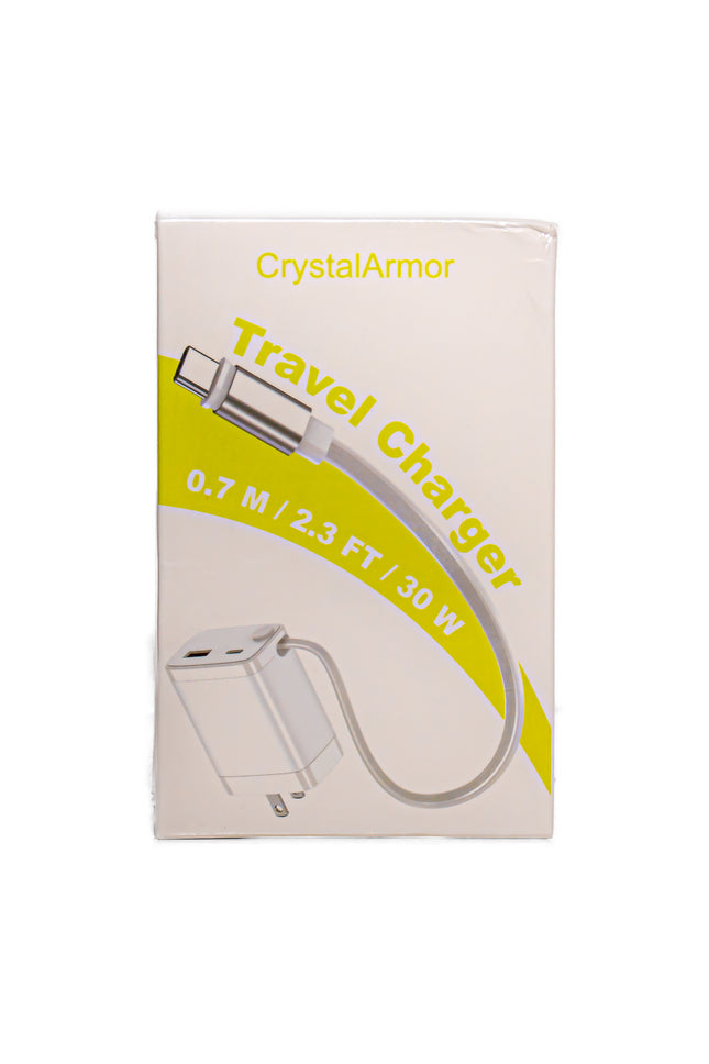 CrystalArmor Travel Charger – 30W, Dual USB-C + USB-A Output
