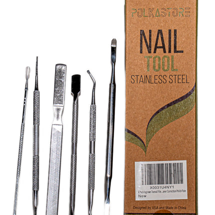 Polkastore Stainless Steel Nail Tool Set – 6-Piece Ingrown Toenail & Cuticle Kit