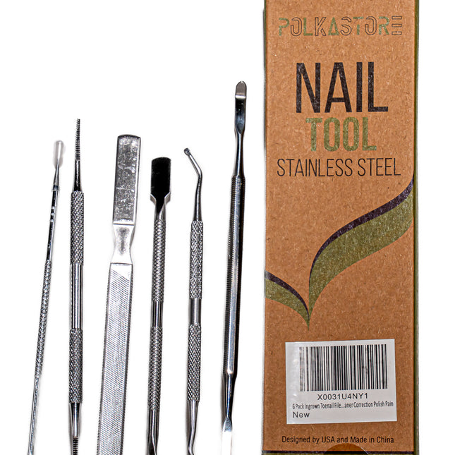 Polkastore Stainless Steel Nail Tool Set – 6-Piece Ingrown Toenail & Cuticle Kit