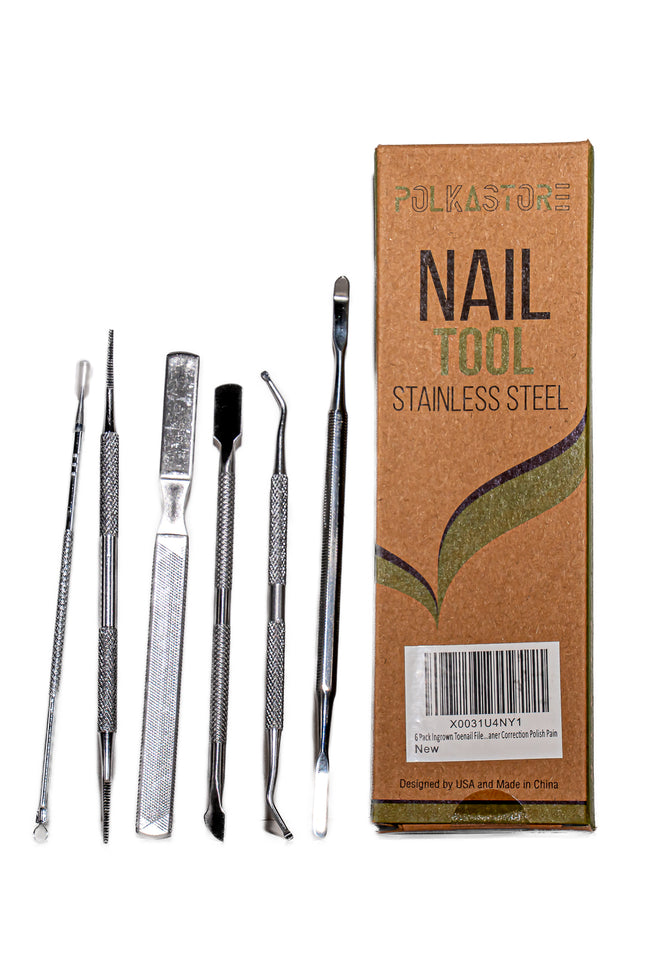 Polkastore Stainless Steel Nail Tool Set – 6-Piece Ingrown Toenail & Cuticle Kit