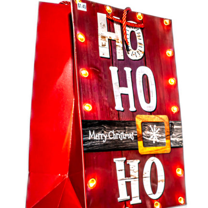 Christmas Gift Bag – Ho Ho Ho Belt Light Design, 12.4” x 4.5” x 17.5”