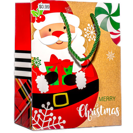 Christmas Gift Bag – Santa & Peppermint Design, 7” x 4” x 9”