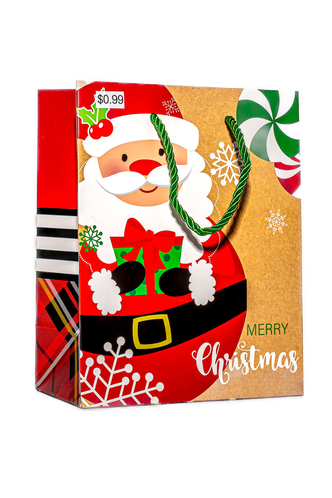 Christmas Gift Bag – Santa & Peppermint Design, 7” x 4” x 9”