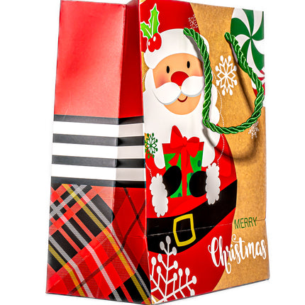 Christmas Gift Bag – Santa & Peppermint Design, 7” x 4” x 9”