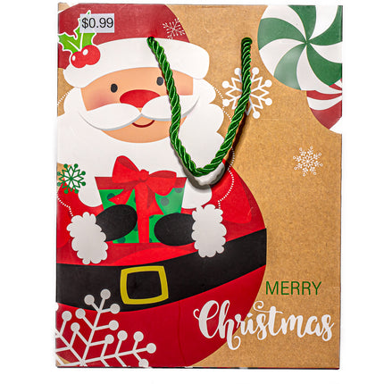 Christmas Gift Bag – Santa & Peppermint Design, 7” x 4” x 9”