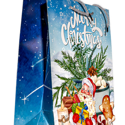 Christmas Gift Bag – Santa & Gingerbread Design, 10.5” x 5.25” x 13”