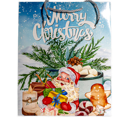 Christmas Gift Bag – Santa & Gingerbread Design, 10.5” x 5.25” x 13”