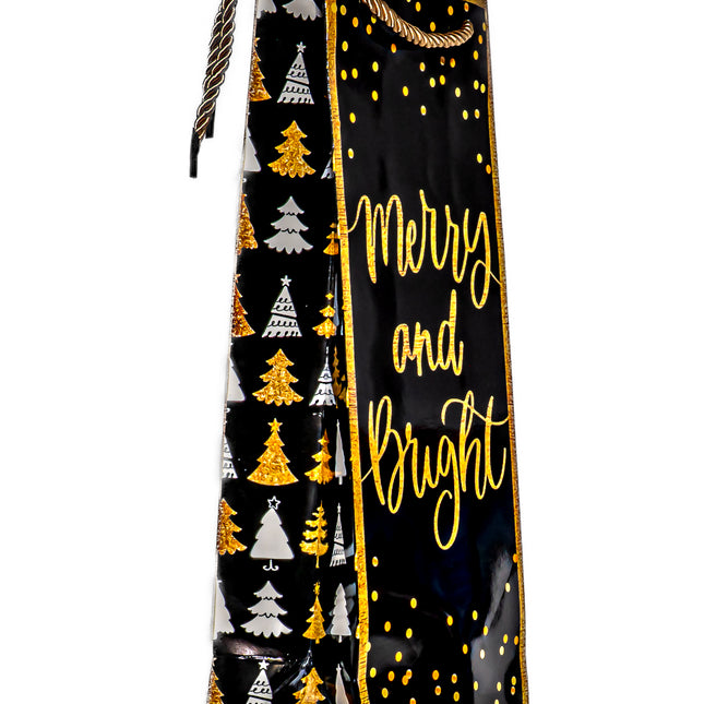 Christmas Wine Gift Bag – Merry & Bright Design, 5.25” x 3.25” x 13”