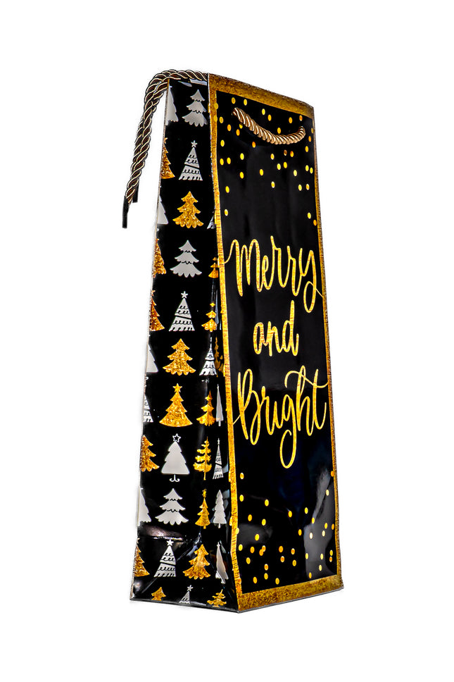 Christmas Wine Gift Bag – Merry & Bright Design, 5.25” x 3.25” x 13”