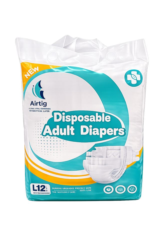 Airtig Disposable Adult Diapers Large (L) 12 Pieces | High Absorbency Incontinence Briefs