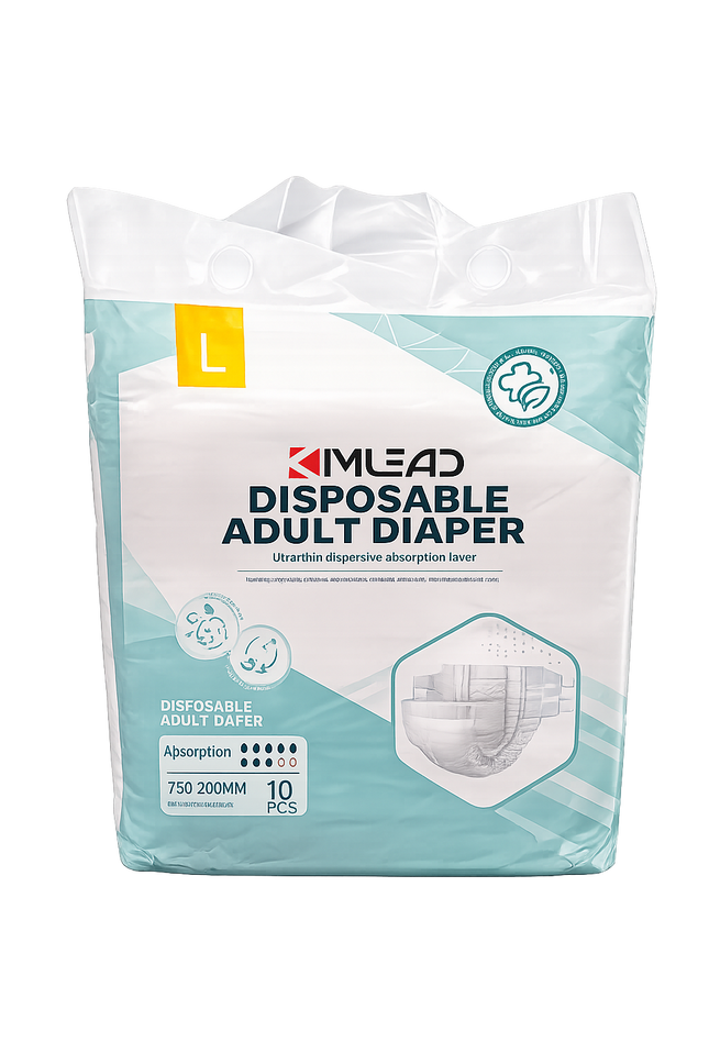KIMLEAD Disposable Adult Diapers Large (L) – 10 Pieces | High Absorbency Incontinence Briefs