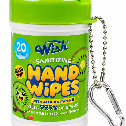 Wish Sanitizing Hand Wipes with Aloe & Vitamin E (Green) Fresh Kiwi 2.75 in x 5.91 in (70 mm x 150 mm)