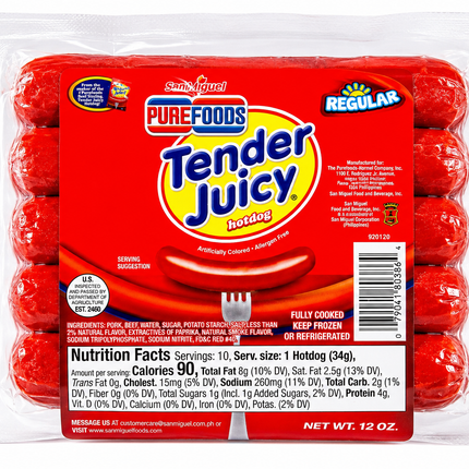 Purefoods Tender Juicy Hotdog Classic Regular – 12oz | 340g