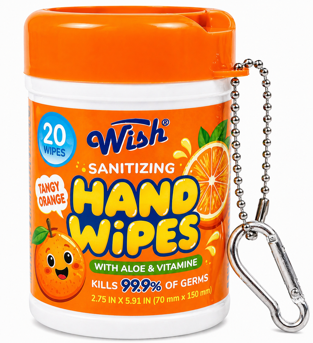 Wish Sanitizing Hand Wipes with Aloe & Vitamin E (Orange) Tangy Orange 2.75 in x 5.91 in (70 mm x 150 mm)