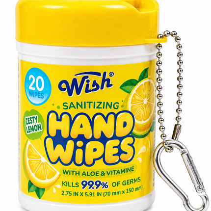 Wish Sanitizing Hand Wipes with Aloe & Vitamin E (Yellow) Zesty Lemon, 2.75in x 5.91in | 70mm x 150mm