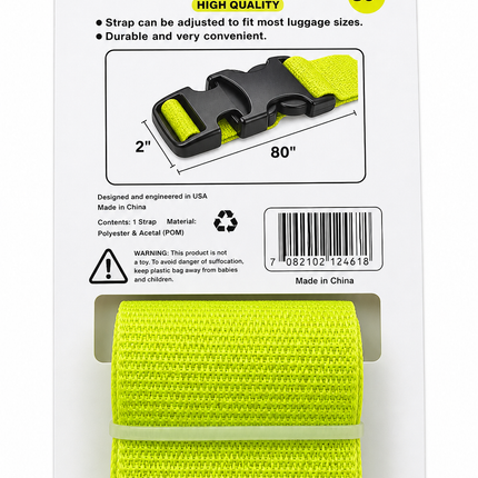 Top Zone Quick Release Buckle Luggage Strap – 80" Adjustable Heavy-Duty Tie-Down (Neon Yellow)