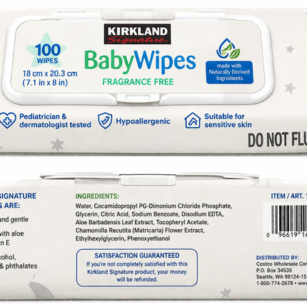 Kirkland Signature Baby Wipes Fragrance Free (100 Count)