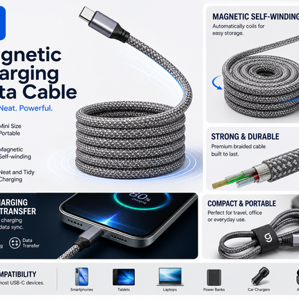 Magnetic Charging Data Cable – Fast Charging & Tangle-Free Design