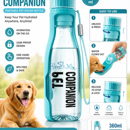 Portable Pet Water Companion Bottle – Leak-Proof Dog Travel Water Dispenser
