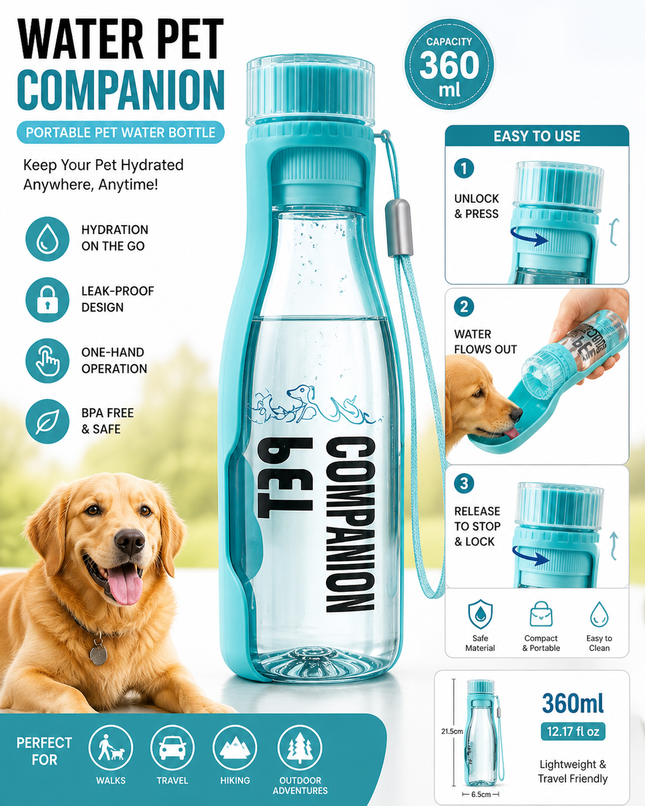 Portable Pet Water Companion Bottle – Leak-Proof Dog Travel Water Dispenser