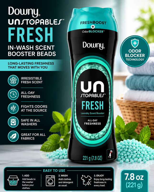 Downy Unstopables Fresh In-Wash Laundry Scent Booster Beads – 7.8 oz (221g)
