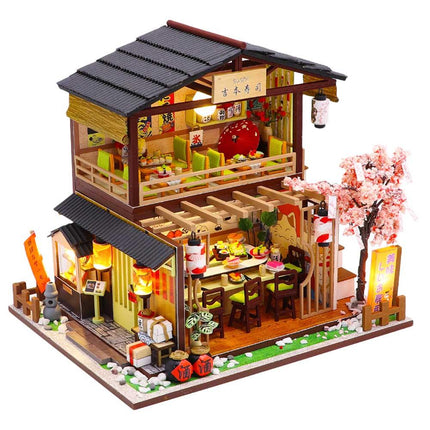 DIY Miniature Dollhouse Kit Model M2011 - Gibbon Sushi Restaurant, 25 x 17.5 x 19.5 cm | 8.7 x 6.9 x 7.7 in