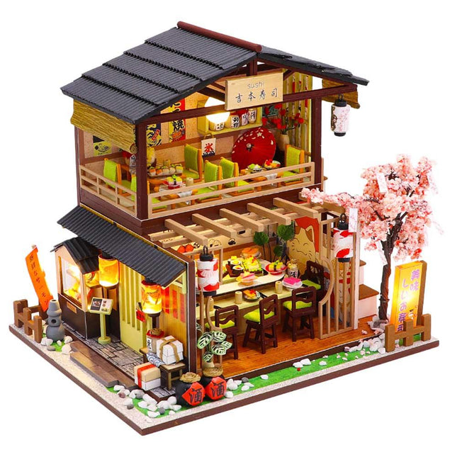 DIY Miniature Dollhouse Kit Model M2011 - Gibbon Sushi Restaurant, 25 x 17.5 x 19.5 cm | 8.7 x 6.9 x 7.7 in