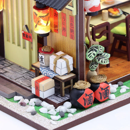 DIY Miniature Dollhouse Kit Model M2011 - Gibbon Sushi Restaurant, 25 x 17.5 x 19.5 cm | 8.7 x 6.9 x 7.7 in