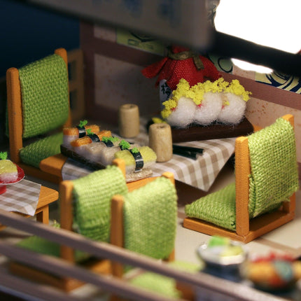 DIY Miniature Dollhouse Kit Model M2011 - Gibbon Sushi Restaurant, 25 x 17.5 x 19.5 cm | 8.7 x 6.9 x 7.7 in