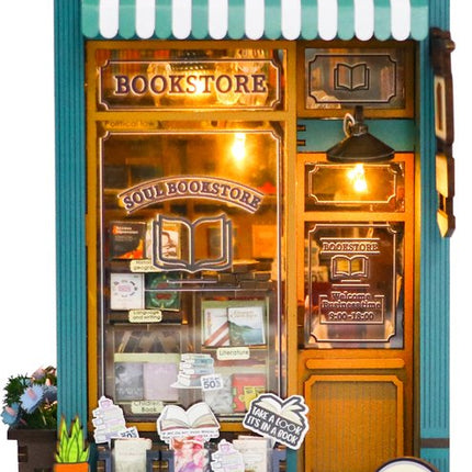 DIY Miniature Dollhouse Kit, Model M2314 - Soul Bookstore, 21 × 12.8 × 23.4 cm | Approx 8.3 × 5 × 9.2 inches