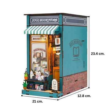 DIY Miniature Dollhouse Kit, Model M2314 - Soul Bookstore, 21 × 12.8 × 23.4 cm | Approx 8.3 × 5 × 9.2 inches