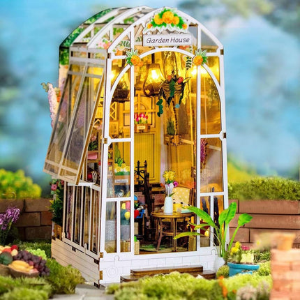 DIY Miniature Dollhouse Kit, Model M2313 - Garden House, 21.8 × 13.6 × 23.2 cm | Approx 8.6 × 5.4 × 9.1