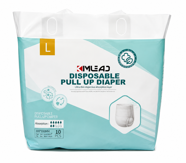 KIMLEAD Disposable Pull-Up Diaper (Large) – 10 Pieces | Ultra-Thin Adult Diapers