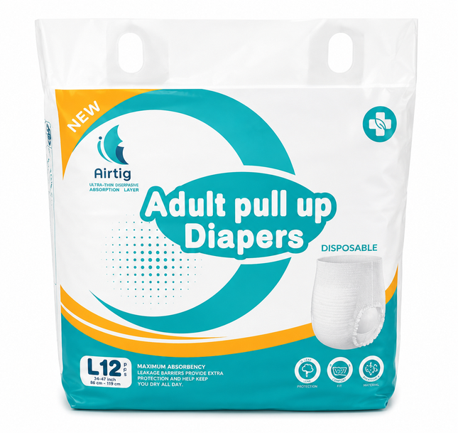 Airtig Adult Pull-Up Diapers Large (L12) – Disposable Incontinence Underwear | 12 Count