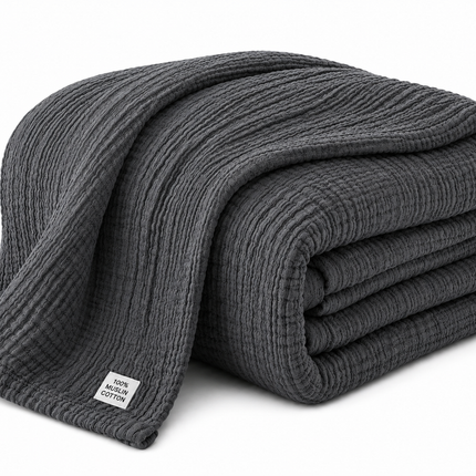 Muslin Cotton Blanket – Dark Gray (120 × 200 cm, 6 Layers)