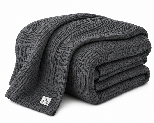 Muslin Cotton Blanket – Dark Gray (120 × 200 cm, 6 Layers)