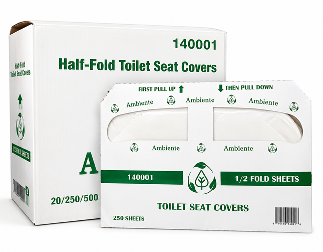 Ambiente Half Fold Toilet Seat Cover – 20 Packs | 250 Covers Each