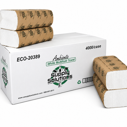 Ambiente 1-Ply Multifold Paper Towel – White, 16 Packs | 250 Towels Each