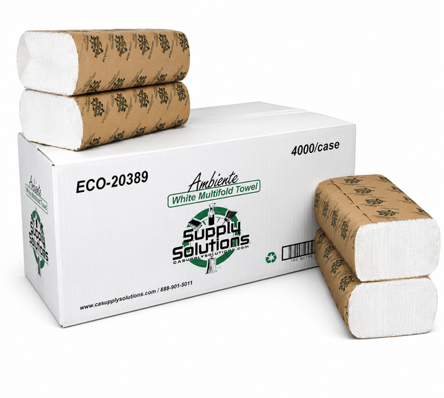 Ambiente 1-Ply Multifold Paper Towel – White, 16 Packs | 250 Towels Each