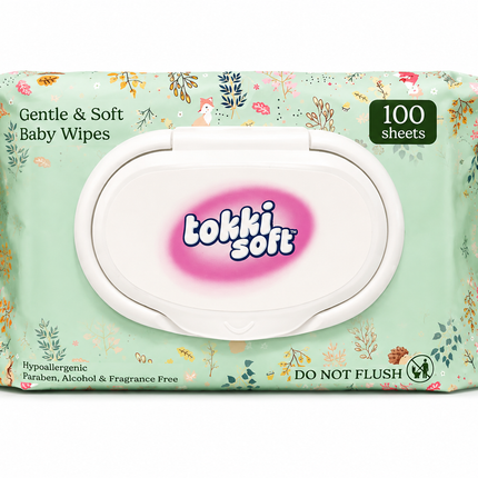 Tokki Soft Gentle & Soft Baby Wipes - Hypoallergenic, Fragrance Free, 100 Sheets