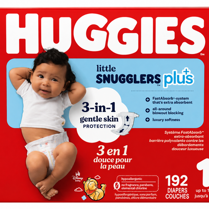 Huggies Little Snugglers Plus Baby Diapers Size 1 (Up to 14 lb) - 192 Count