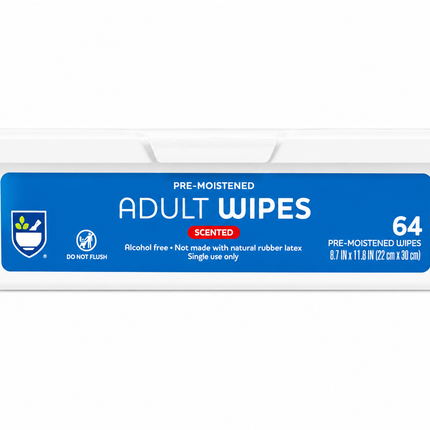 Pre-Moistened Adult Wipes, Scented, Alcohol-Free - 64 Wipes