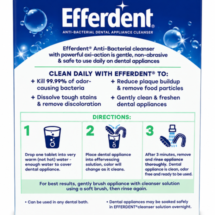 Efferdent Anti-Bacterial Dental Appliance Cleanser Tablets - Minty Fresh, 44 Tablets