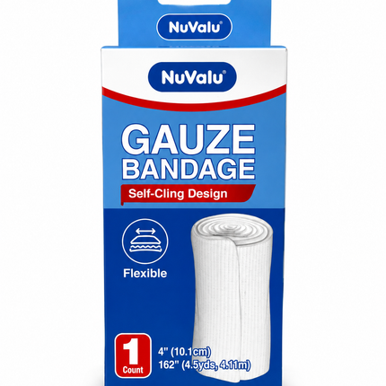 NuValu Self-Cling Gauze Bandage Roll, 4 in x 162 in (4.5 yd), Flexible Stretch Wrap, 1 Count