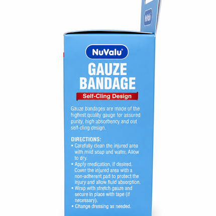 NuValu Self-Cling Gauze Bandage Roll, 4 in x 162 in (4.5 yd), Flexible Stretch Wrap, 1 Count