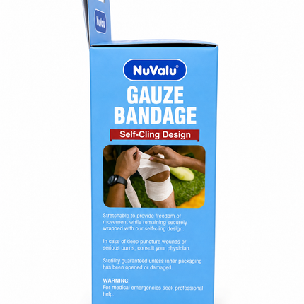NuValu Self-Cling Gauze Bandage Roll, 4 in x 162 in (4.5 yd), Flexible Stretch Wrap, 1 Count