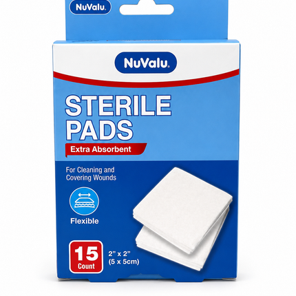 NuValu Sterile Pads Extra Absorbent, 2" x 2" (5 x 5 cm), 15 Count