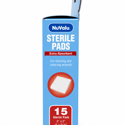 NuValu Sterile Pads Extra Absorbent, 2" x 2" (5 x 5 cm), 15 Count