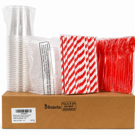 Baderke Party Drink Set – Cups, Utensils & Straws, 25 Sets